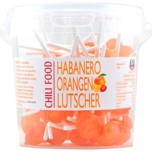 Chili Food lizaki z Habanero pomarańczowe, wiaderko 250g (ok. 60 sztuk) Chili Food lizaki z Habanero pomarańczowe, wiaderko 250g (ok. 60 sztuk)